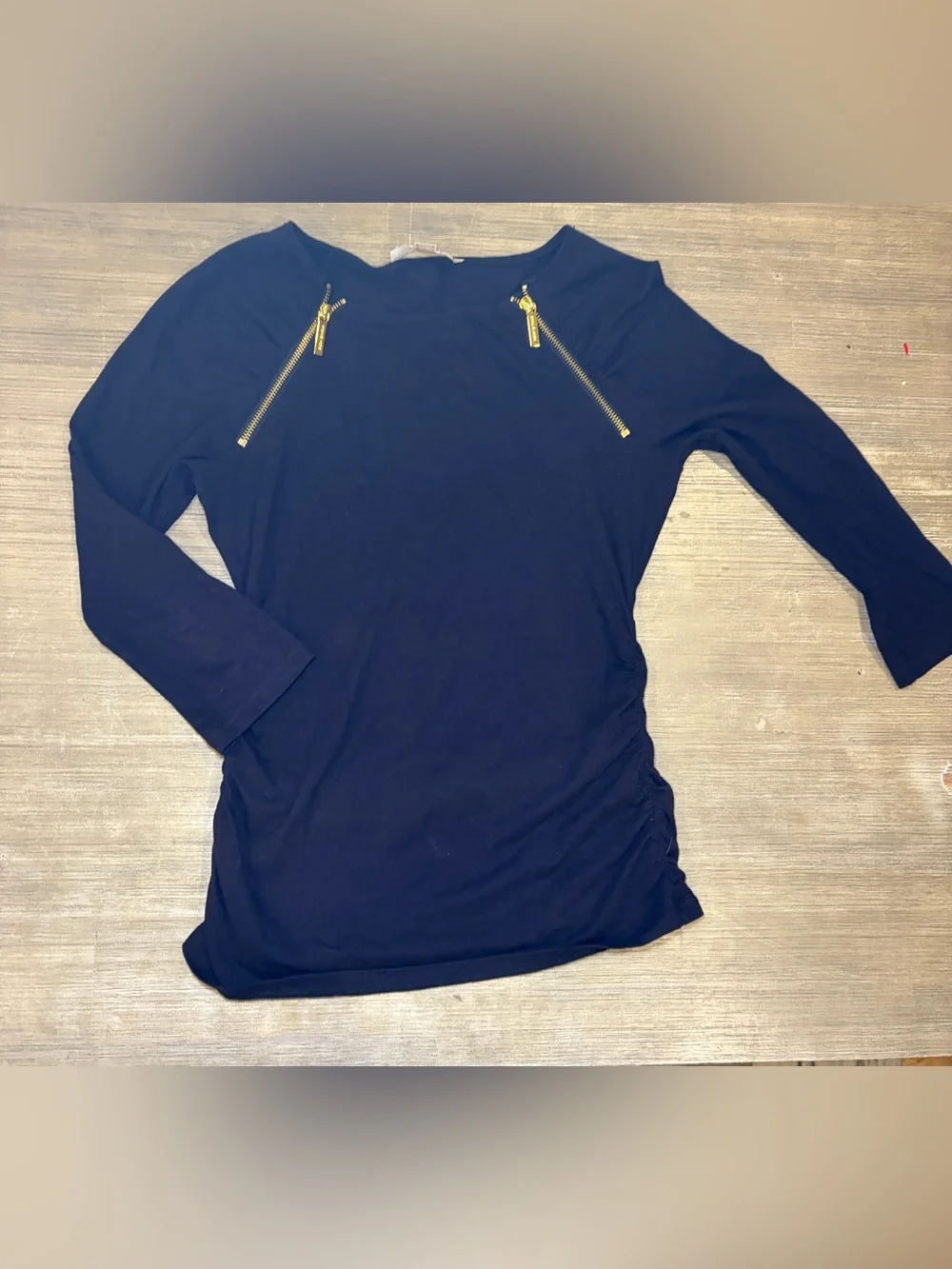 Michael Kors  Black Long-Sleeve Top with Gold Zipper Details women’s small